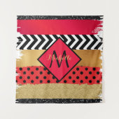 Red Black Gold Glitzer Pinselstriche Mit Monogramm Wandteppich (Vorderseite)