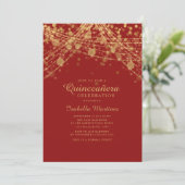 Red Black Gold Glitzer String Lights Quinceañera Einladung (Stehend Vorderseite)