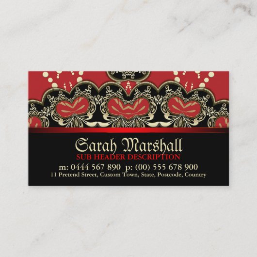 Red+Black Gold Goth Deco mit Logo Business Card Visitenkarte (Vorderseite)