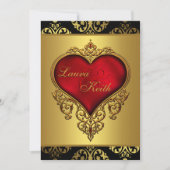 Red Black Gold Heart Wedding Einladung (Vorderseite)