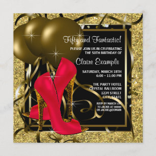 Red Black Gold High Heels Frauen Geburtstagsparty Einladung