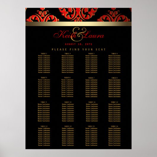Red Black Gold Hochzeitstabelle Poster (Vorne)