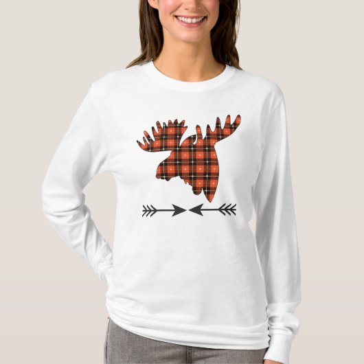 Red Black Gold Karierte Moose Head T-Shirt (Vorderseite)