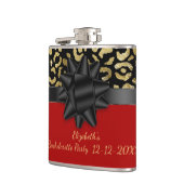 Red Black Gold Leopard Print Junggeselinnen-Abschi Flachmann (Links)