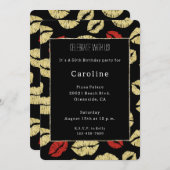 Red Black Gold Lips 50. Geburtstag Einladung (Vorne/Hinten)