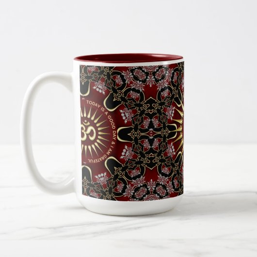Red Black Gold OM Course Energy Mandala Zweifarbige Tasse (Links)