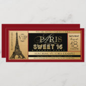 Red Black Gold Paris Sweet 16 Ticket Einladung (Vorne/Hinten)