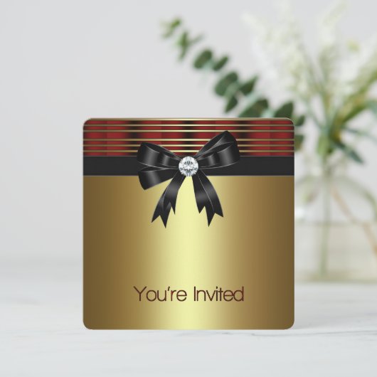 Red Black Gold Party Einladung (Stehend Vorderseite)