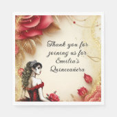 Red Black Gold Quinceañera Dress Rose Custom Serviette (Vorderseite)
