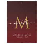 Red Black Gold Script Typography Name Monogram Klemmbrett (Rückseite)