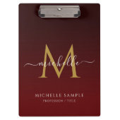 Red Black Gold Script Typography Name Monogram Klemmbrett (Vorderseite)