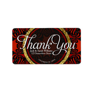 Red Black Gold ThankYou + Address Custom Text Adressaufkleber