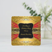 Red Black Gold Verzierte Geburtstagsparty Einladung (Stehend Vorderseite)