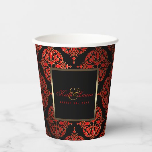 Red Black Gold Wedding Paper Cups Pappbecher (Vorderseite)