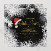 Red Black Gold Weihnachtsmannmütze Snowflake Holid Einladung (Vorne/Hinten)
