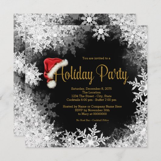 Red Black Gold Weihnachtsmannmütze Snowflake Holid Einladung (Vorne/Hinten)
