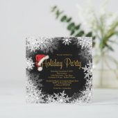 Red Black Gold Weihnachtsmannmütze Snowflake Holid Einladung (Stehend Vorderseite)