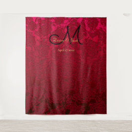 Red Black Gold WeihnachtsWedding Modern Monogram Wandteppich
