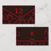 Red & Black Goth Lace Wedding Platzkarte (Vorne/Hinten)