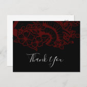 Red & Black Gothic Blume Heart Wedding Vielen Dank Postkarte (Vorne/Hinten)
