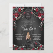 Red & Black Gothic Haunted Spooky Quinceanera Einladung (Vorderseite)
