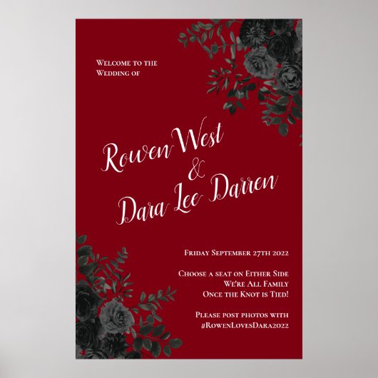 Red Black Gothic Rose Elegante Hochzeit Poster (Vorne)