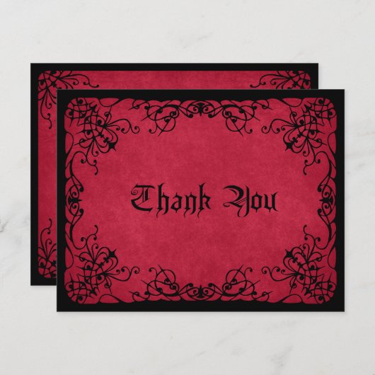 Red Black Gothic Wedding Dankeskarte (Vorne/Hinten)