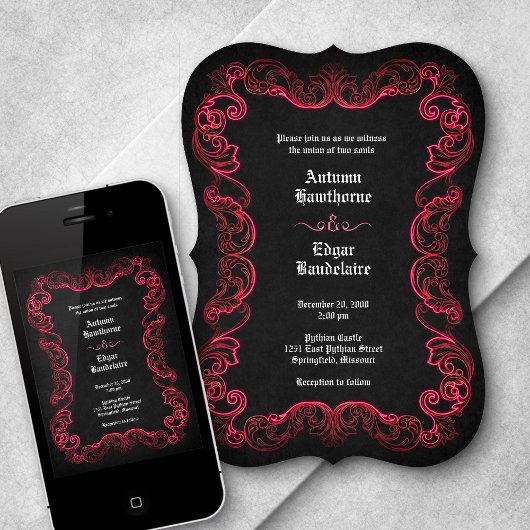 Red Black Gothic Wedding Einladung