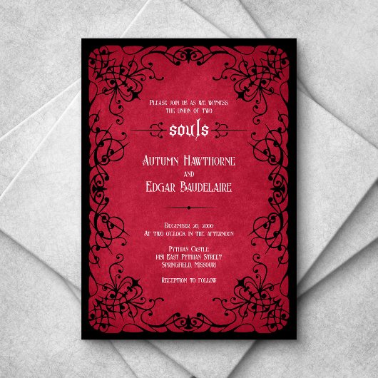 Red Black Gothic Wedding Einladung