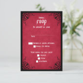 Red Black Gothic Wedding RSVP Karte (Stehend Vorderseite)