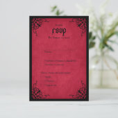 Red Black Gothic Wedding RSVP Karte (Stehend Vorderseite)