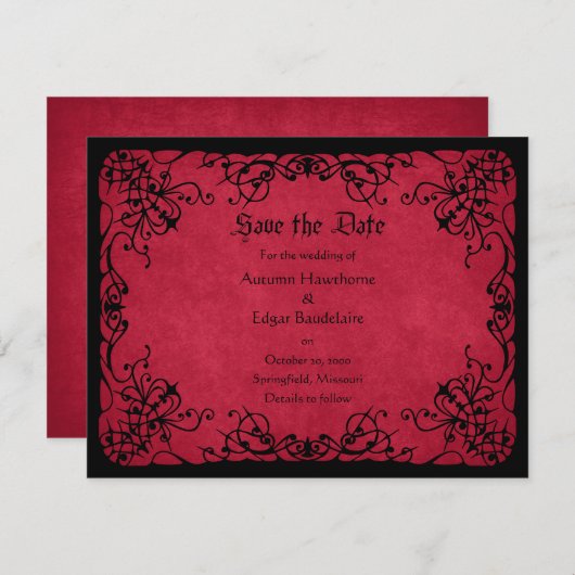 Red Black Gothic Wedding Save The Date (Vorne/Hinten)