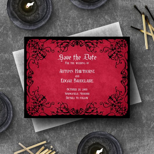 Red Black Gothic Wedding Save The Date