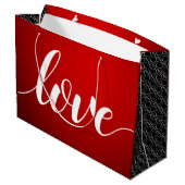 Red Black Gradient Embossed XOXO Handgeschriebene  Große Geschenktüte (Rückseite Schrägansicht)