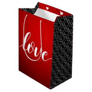 Red Black Gradient Embossed XOXO Handgeschriebene  Mittlere Geschenktüte