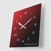 Red Black Gradient Familienname Quadratische Wanduhr (Winkel)