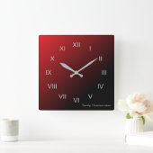 Red Black Gradient Familienname Quadratische Wanduhr (Zuhause)