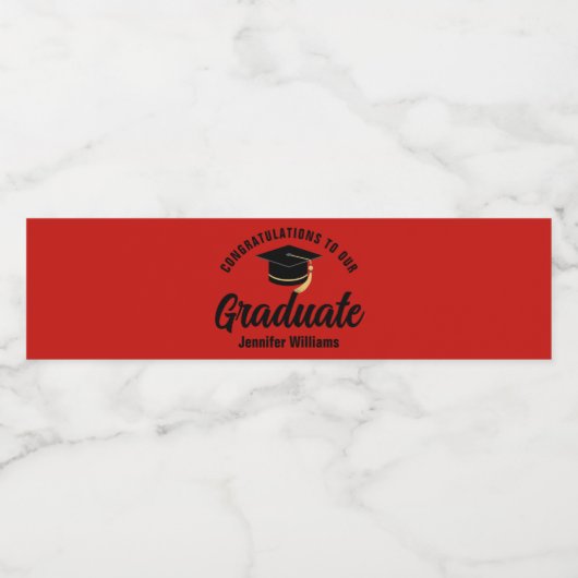 Red Black Graduate Custom Graduate Party Wasserflaschenetikett (Einzelnes Label)