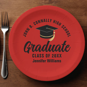 Red Black Graduate Personalisiert Graduate Party Pappteller