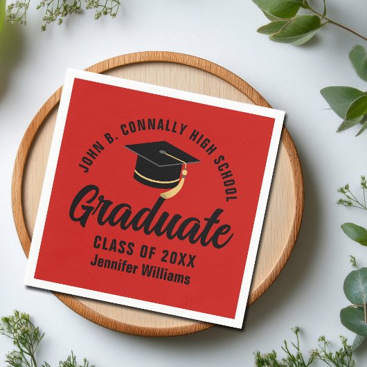 Red Black Graduate Personalisiert Graduate Party Serviette
