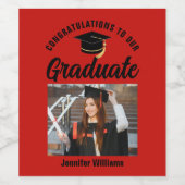 Red Black Graduate Personalisiert Graduate Party Weinetikett (Einzelnes Label)