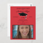 Red Black Graduation Cap Grad Party Foto Postkarte (Vorne/Hinten)