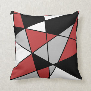 Red Black Grau and White Modern Geometric Pattern Kissen