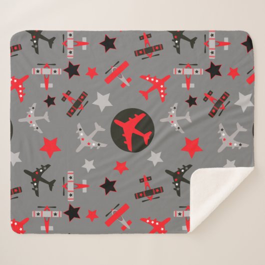 Red Black Gray AIrplanes-Muster Sherpadecke (Vorderseite (Horizontal))