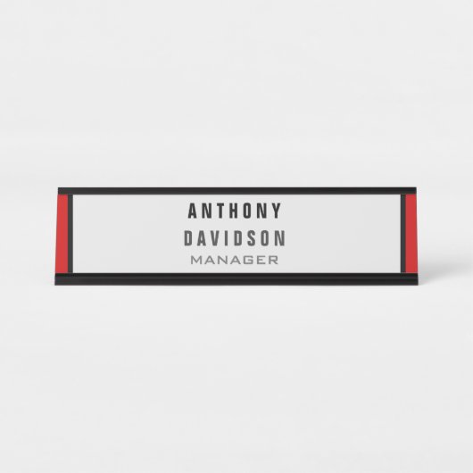 Red Black Gray Border Pattern Business Card Schreibtischnamensplakette (Vorderseite )
