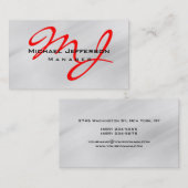 Red Black Gray Manager Monogram Chic Business Card Visitenkarte (Vorne/Hinten)