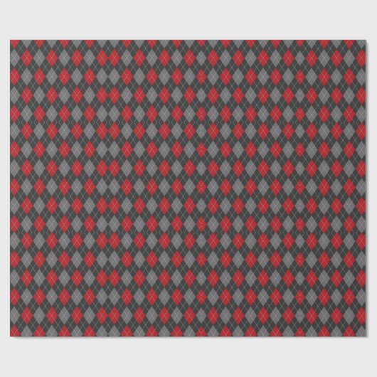 Red Black & Gray Raute Karierte Weihnachten Geschenkpapier (Flach)