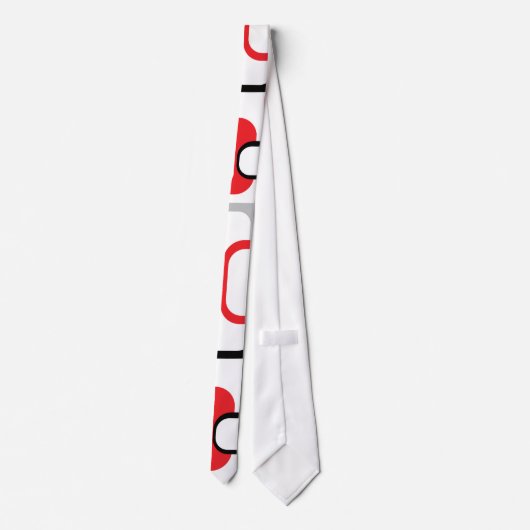 Red Black Gray Retro Square Muster Weiß Krawatte (Rückseite)
