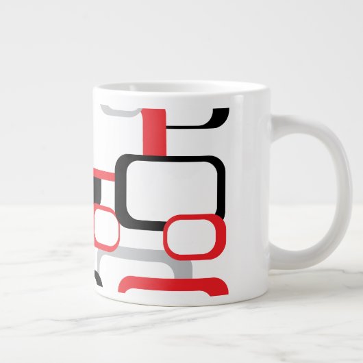Red Black Gray Retro Squares White Jumbo-Tasse (Rechts)