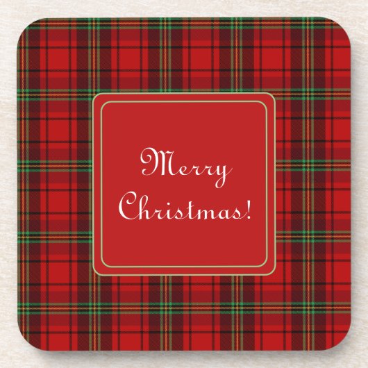 Red Black Green Cosy Plaid Frohe Weihnachten Getränkeuntersetzer (Vorderseite)